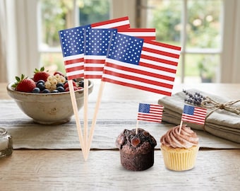100 STKS Amerikaanse Vlag Tandenstoker Toppers 4 juli Cupcake Picks Patriottische Taartversieringen: