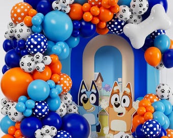 All-in-1 Ballonbogen-Girlandenset mit blau-orangeen Ballons & Hundeknochendekoration für die Geburtstagsfeier