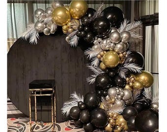 Kit de guirnalda de globos de 116 piezas en negro, dorado, plateado y cromo para decoración de fiestas de cumpleaños estilo Gatsby de los años 20.
