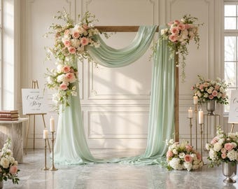 Sage Green Hochzeit Bogen drapieren Stoff 28 x 19 Fuß, schiere Chiffon Hintergrund Vorhang für Zeremonie Party Decor