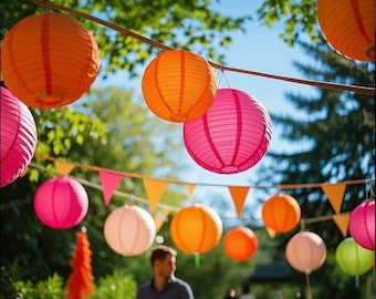 15 STKS roze oranje papieren lantaarns, hangende feestdecoraties voor bruiloft verjaardag babyshower decor
