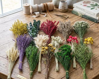 110Pcs Natural Dried Flowers Bouquet Set with Lavender Eucalyptus Bunny Tails for DIY Decor