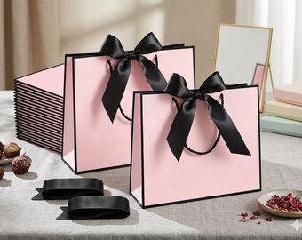 12 Stück elegante Geschenktüten mit Griffen & Schleifenband für Brautjungfer Hochzeit Babyparty Geschenke