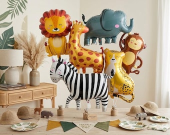 6 Stück Safari Tier Folienballons Riesen Dschungel Zoo Ballons für Wildtiere Geburtstag Party Dekor