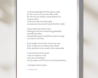 Unapologetic: digitale poëzieprint (A4) | Vrouwelijke kracht en eigenwaardegedicht | Gedurfde motiverende kunst