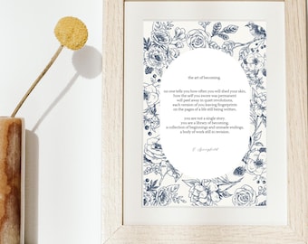 De kunst van het worden – digitale poëzieprint (A4) | Gedicht over zelfgroei en transformatie | Inspirerende muurkunst