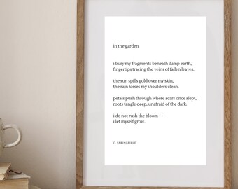 In de tuin: digitale poëzieprint (A4) | Inspirerend groeigedicht | Zelfliefde kunst aan de muur