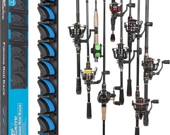 Vertical Fishing Rod Holder: Wall Mount Garage Organizer for 9 Rods