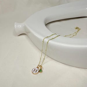 Custom Initial Pendant with Birthstone Charm Necklace for Women Birthday Gift Idea for Her Personalized Jewelry Gold Accent Engraved Charm