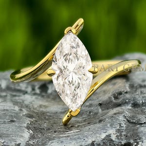 2.00 CT Marquise Lab Grown Diamond Engagement Ring, Solitaire 18K Gold Diamond Ring, Bypass Shank, Unique Style Propose Ring For Girlfriend