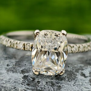 2 CT Cushion Cut Lab Grown Diamond Engagement Ring, Solitaire Diamond Ring, Hidden Halo Setting, Pave Set White Gold Ring, Anniversary Gift