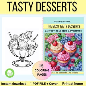 Desserts Coloring Pages for Adults: Sweet Treats Illustrations (Instant Download)