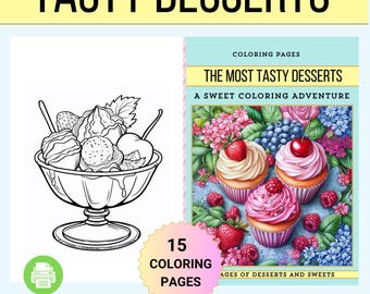 Desserts Coloring Pages for Adults: Sweet Treats Illustrations (Instant Download)