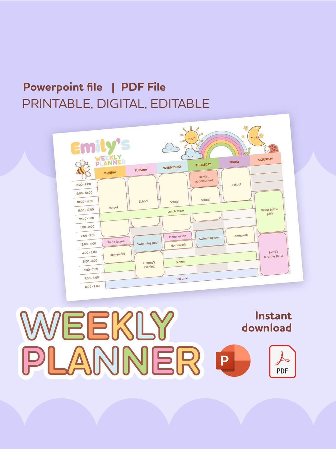 Weekly Routine Planner for Kids, Editable Homeschool Schedule, Digital ...