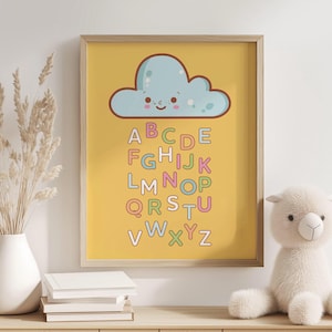 Póster del alfabeto para niños, impresión decorativa para habitación de guardería, regalo del alfabeto preescolar, decoración de aprendizaje en el aula, lindo arte de pared para sala de juegos