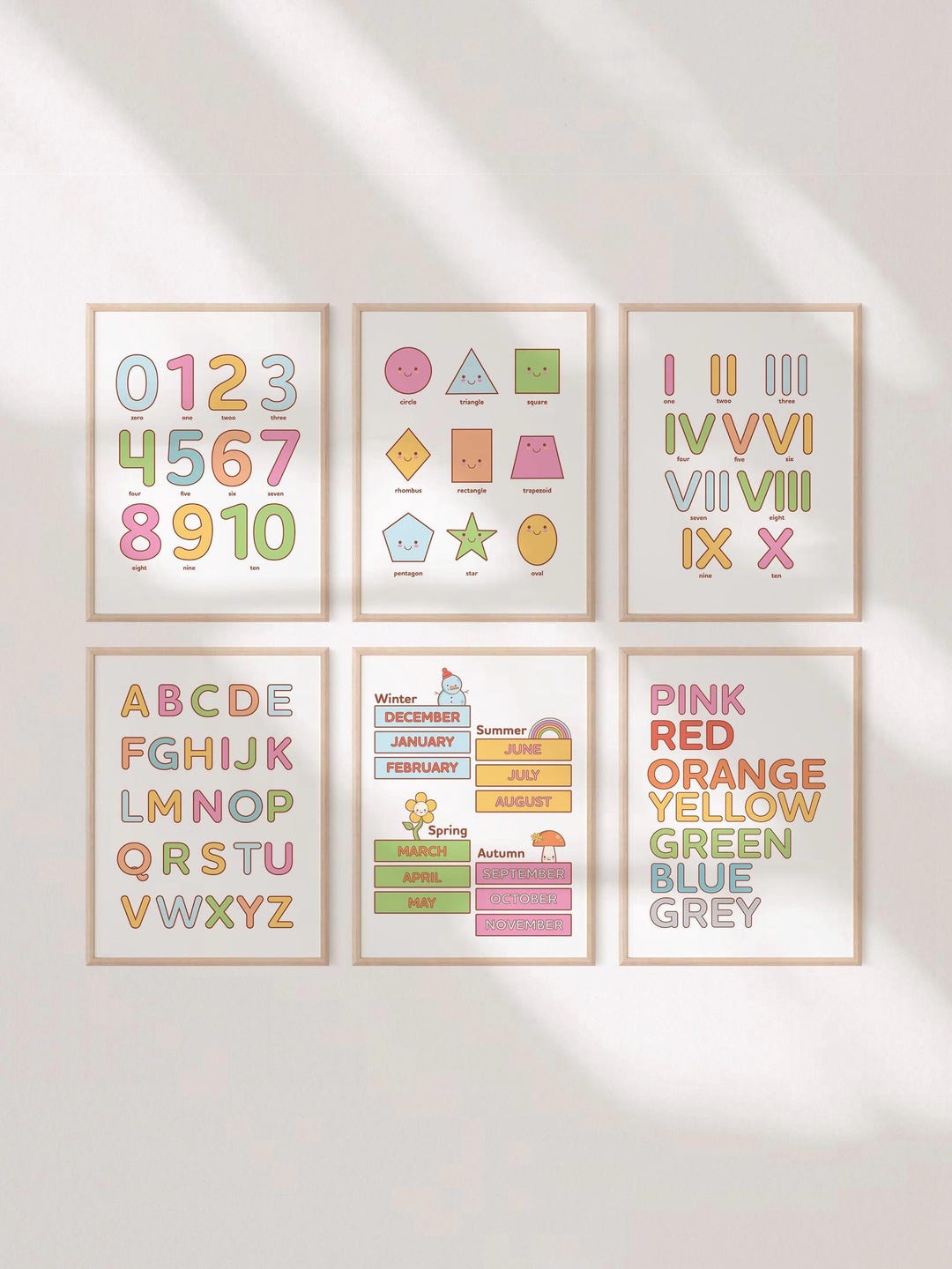 Pastel Educational Poster Set, Kids Room Decor, Language Learning Print ...