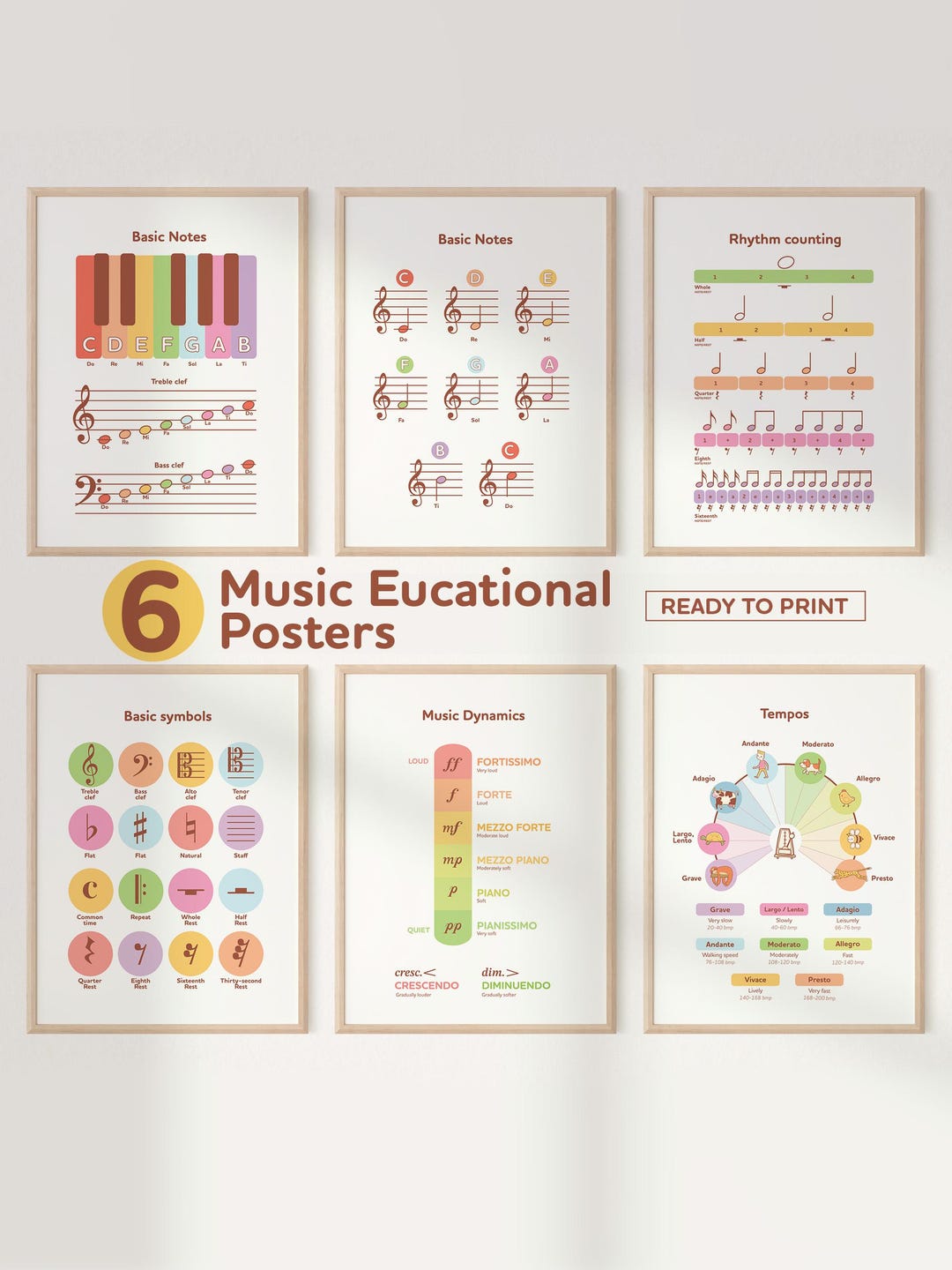 Set of Music Educational Posters, Music Theory Printable Wall Art ...