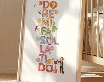 Poster met muziekthema voor kinderkamer, afdrukbare kunst aan de muur muziek, wanddecor klaslokaal, cadeau muziekliefhebber voor leraar, digitale download Do Re Mi