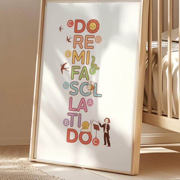 Music themed poster for kids room, Music wall art printable, Classroom wall decor, Music lover gift for teacher, Do Re Mi digital download