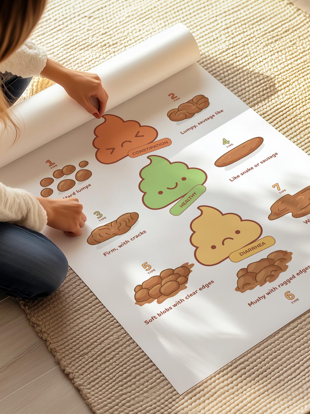 Poop Health Poster for Kids, Medical Human Anatomy Wall Art, Bristol ...