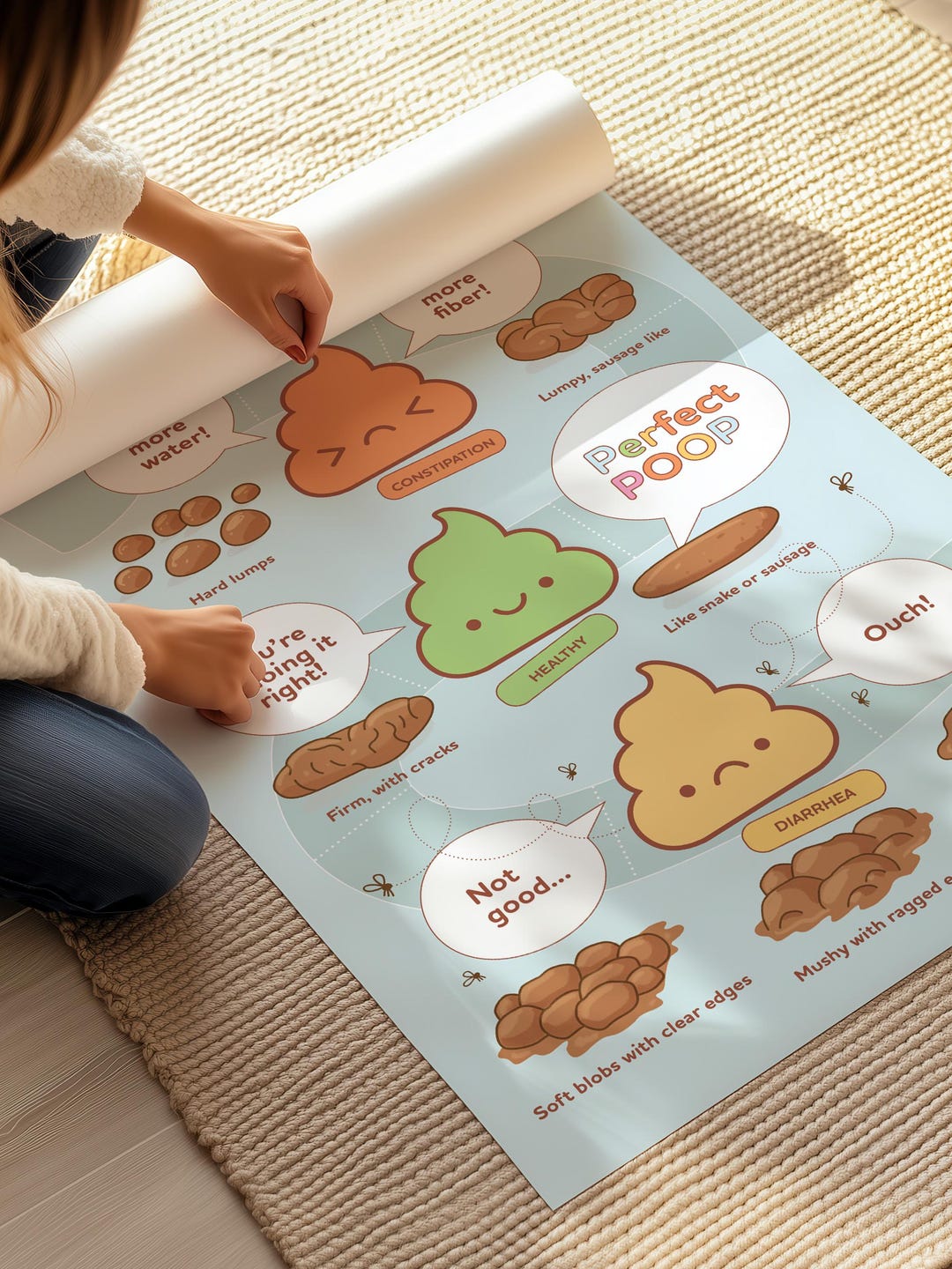 Bristol Stool Scale Poster, Medical Human Anatomy Wall Art, Funny Poop ...