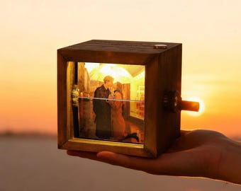 Caja de animación de flipbook de fotos personalizada, libro de fotos de madera personalizado con luz, caja de fotos con manivela personalizada, regalos creativos de aniversario