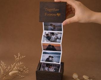 Álbum de fotos de madera personalizado con caja extraíble, recuerdo fotográfico, regalo personalizado para parejas, boda, aniversario, cumpleaños, sorpresa.
