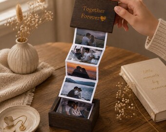Custom Houten Fotodoos Album Trek Foto Aandenken Gepersonaliseerde Cadeau voor Koppels Huwelijksverjaardag Verjaardag Verrassing