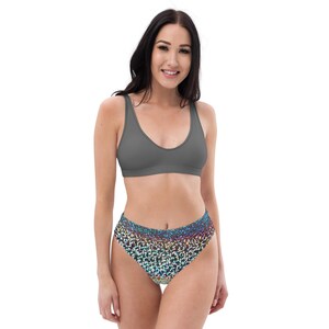 Recycled High-Waisted Bikini Set | Rainbow Dots Eco-Friendly Swimwear | Sustainable Bathing Suit | Colorful Ethical Beachwear