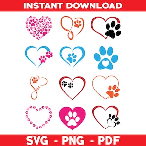 Heart Paw svg Bundle, Paw Print svg Bundle, Dog Paw svg, Custome Heart Paw svg, Dog Paw Cut File For Cricut svg, Paw svg, Digital Download
