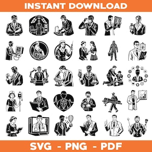 Ensemble d&#39;icônes médicales Clipart SVG médecin infirmière hôpital Silhouette stéthoscope équipement de médecine fichier Cricut usage commercial téléchargement immédiat
