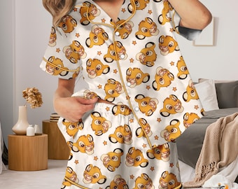 Lion King Pajamas, Simba Pajama Set, Disney Lion Sleepwear, Cute Character Pajamas, Animal Print Lounge Set, Disney Fan Gift