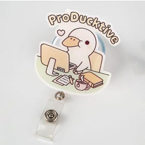 Bobine de badge ProDucktive Duck - Joli porte-cartes d'identité pour jeu de mots de productivité pour infirmières, enseignants et personnel de bureau - Cadeau de travail amusant pour collègues et étudiants