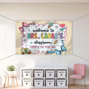 Custom Welcome To Teacher’s Classroom Banner Tapestry, Personalized Cute Wall Decor, Back To School Door Decoration
