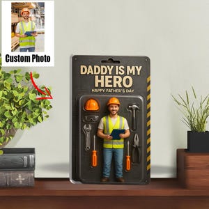Personalized Father&#39;s Day Gift For Dad, Custom Photo Dad And Kids Action Figure Acrylic Block, Best Dad Ever Block Plaque, Gift For Husband