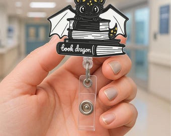 Book Dragon Badge Reel – Cute Fantasy ID Holder for Librarians, Book Lovers, Teachers, Students – Fun Gift for Reading Enthusiasts