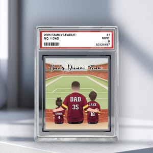 Équipe de rêve de papa de footballeur, style carte à collectionner personnalisée papa, homme et enfants n° 1, plaque acrylique personnalisée, fête des pères, cadeau pour papa