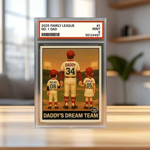 Targa in acrilico personalizzata con numero 1 del baseball, con papà, nonno, uomo e bambini, stile carta da collezione, regalo per la festa del papà per gli amanti del baseball.