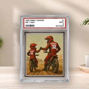 Motocross No.1 Dad Opa Man & Kids Trading Card Style Personalisierter Acrylblock, Vatertagsgeschenk für Motocross Dad, Ehemann, Motorradgeschenk