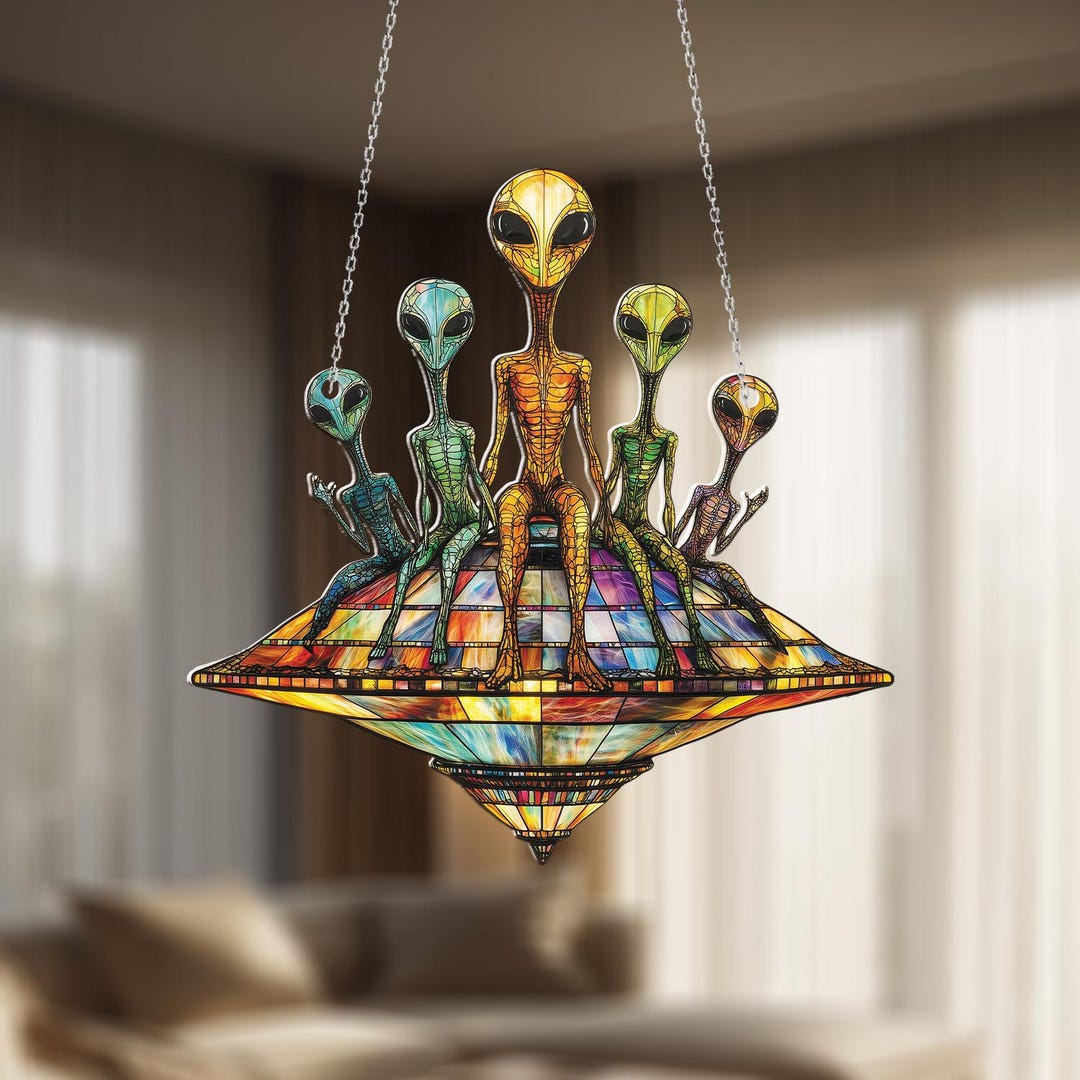 Alien Family Window Hanging, UFO Hanging Ornament, Colorful ...