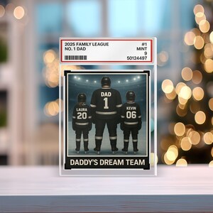 Hockey n° 1 papa grand-père homme et enfants style carte à collectionner personnalisé bloc acrylique, cadeau d'anniversaire de fête des pères pour amateur de hockey joueur de hockey