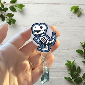 Bobine de badge squelette de dinosaure mignon, porte-carte d&#39;identité rétractable, clip pour badge d&#39;infirmière amusante, accessoire de travail médical, cadeau pour infirmières, enseignants, étudiants