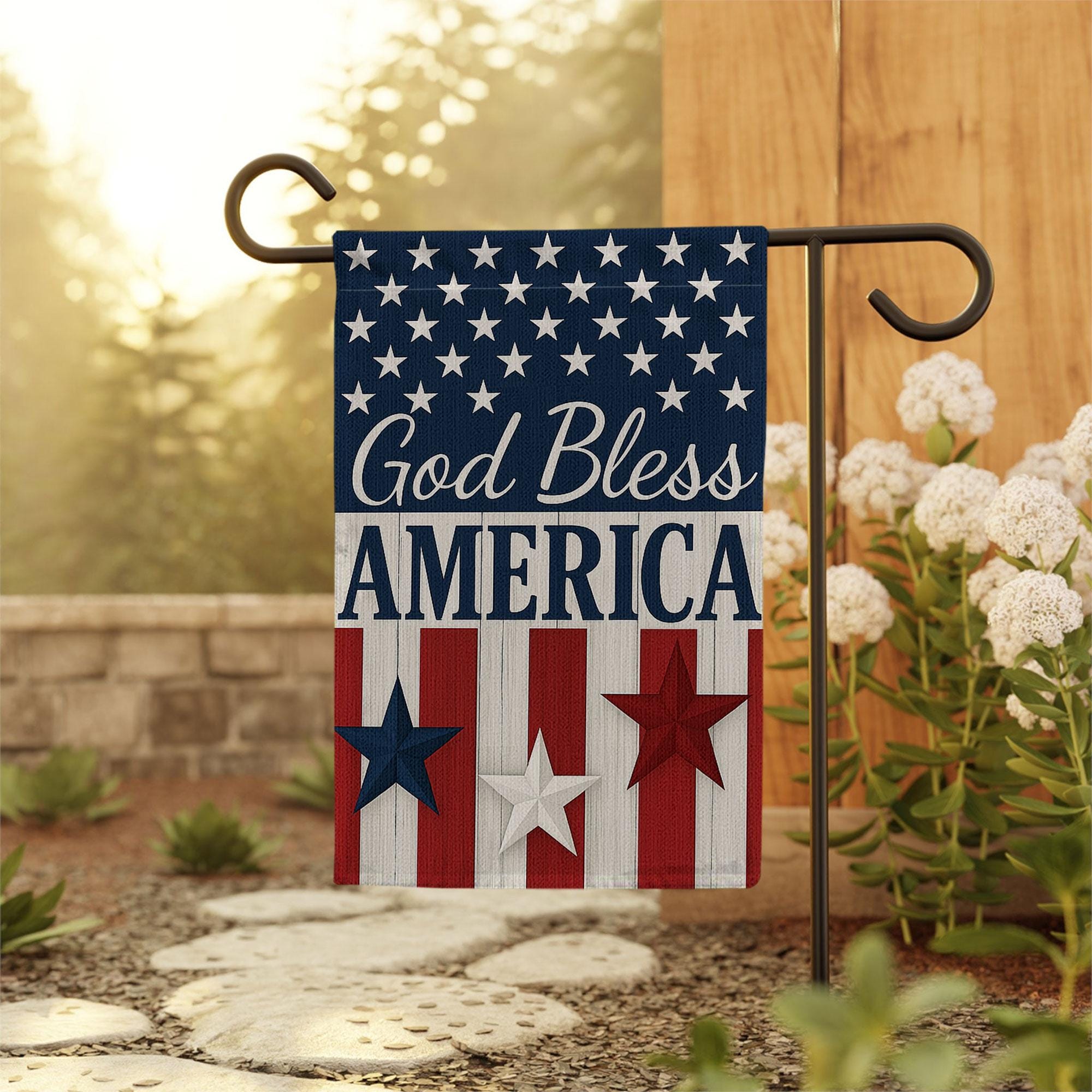 God Bless America Garden Flag – Patriotic Red White Blue Outdoor Decor – 4th of July, Memorial Day, Independence Day Yard Decoration Sign