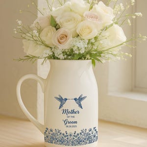 Custom Wedding Gift For Mother Of The Bride & Groom, Unique Ceramic Vase with Date, Timeless Floral Keepsake for Mom and Family