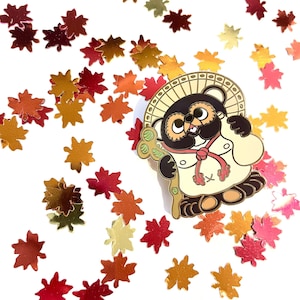 Kawaii Tanuki Statue Pin • Japanese Folklore Yokai Shape Shifter • Raccoon Dog