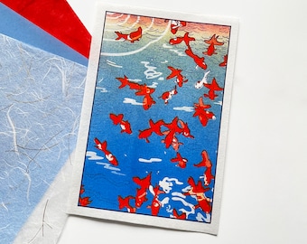 5x7" Japanese Risograph Print on Washi Paper • Kingyo Sukui / Goldfish Scooping Nostalgic Matsuri