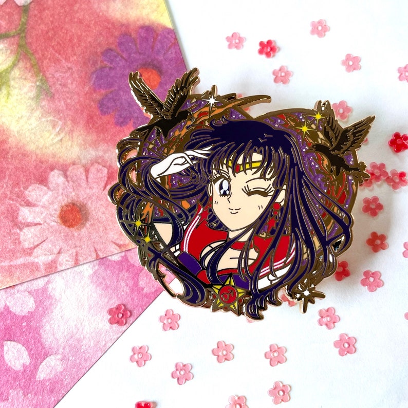 Shrine Guardian • 90s Manga Tsundere Kawaii Schoolgirl Priestess Fire • Enamel Pin 