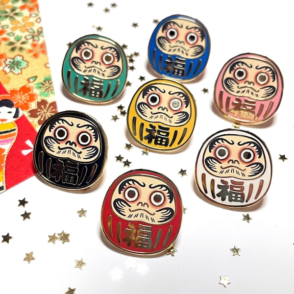 Poupée Daruma • Épinglette japonaise porte-bonheur omamori