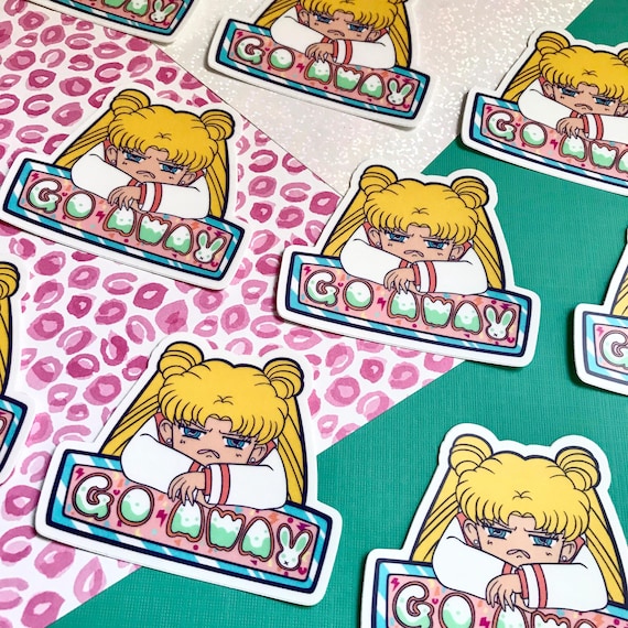 Go Away! • 90s Anime Aesthetic Mood Kawaii • Vinyl Sticker