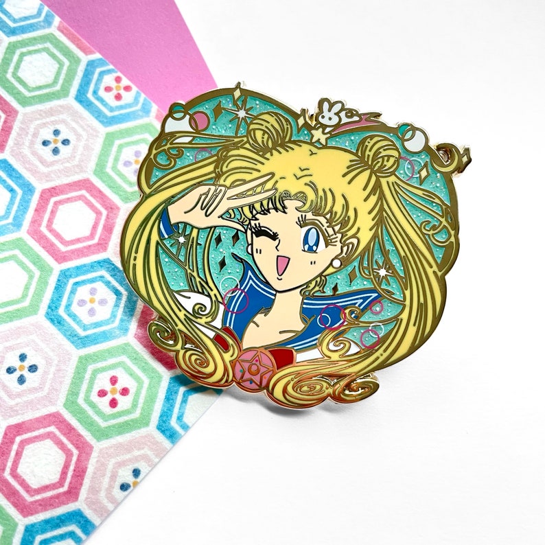 Sailor Moon • 90s Manga Kawaii Schoolgirl Bunny Rabbit Art Nouveau • Enamel Pin 